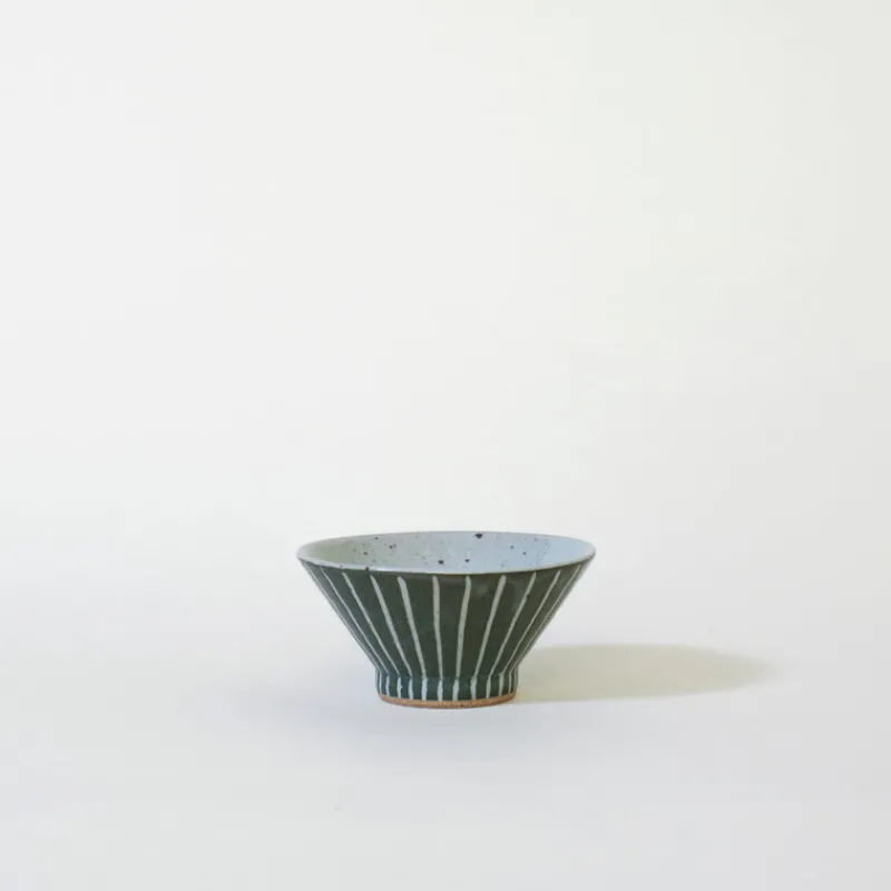 Mogutable Selects Ceramic Mt. Fuji Japanese Rice Bowl in Green Stripe Clearance