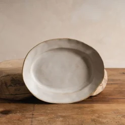 Sheng Ceramic Oval Deep Plate in White Brushed Best